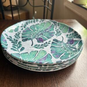 Set Of 4 Tommy Bahamas 6" Melamine Tropical Leaf Plates Dishes